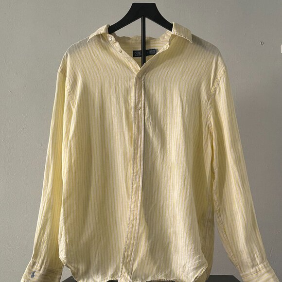 Polo Ralph Lauren Yellow & White Striped Linen Button-Up Shirt – Size M - Picture 3 of 7